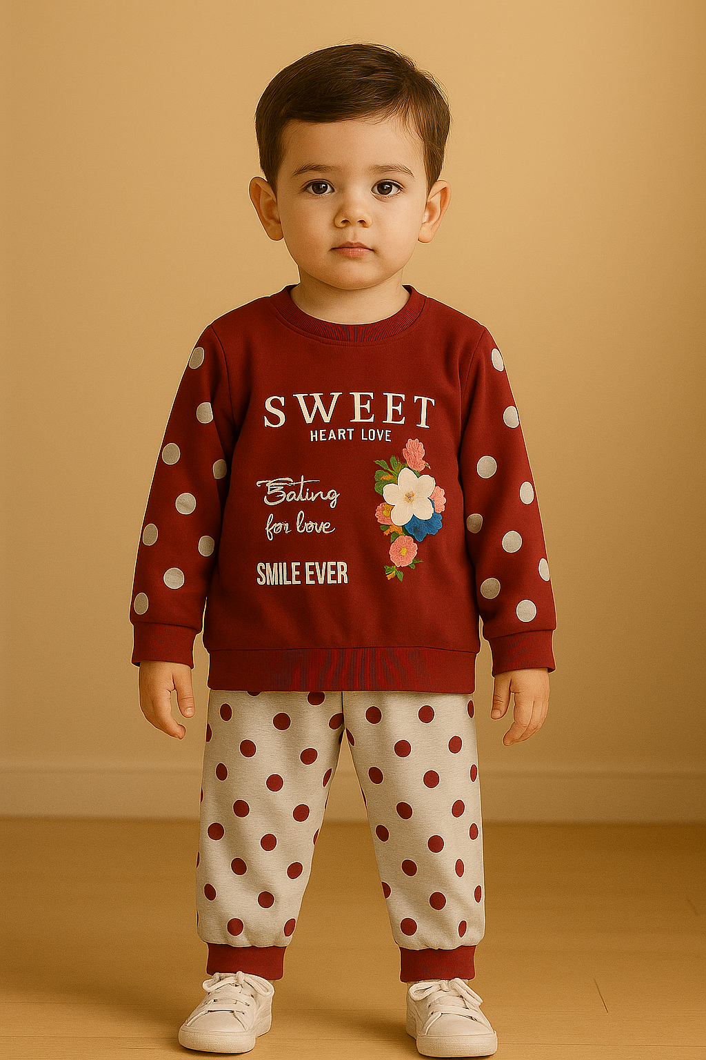 Polka Dot Sweatshirt & Trouser Set – Cozy Winter Wear for Kids