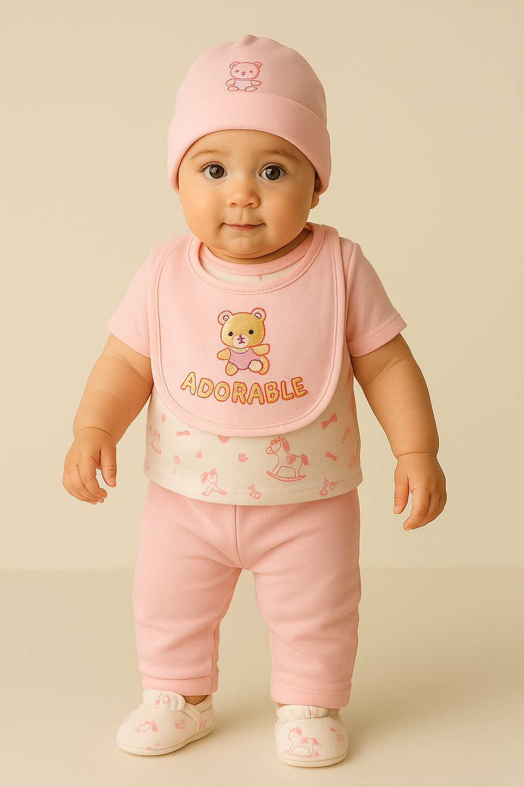 Newborn Baby Clothing Gift Set 8 Pcs – Soft Cotton Shirt Pajama, Cap, Bib, Mittens, Socks, Towel, Hanger