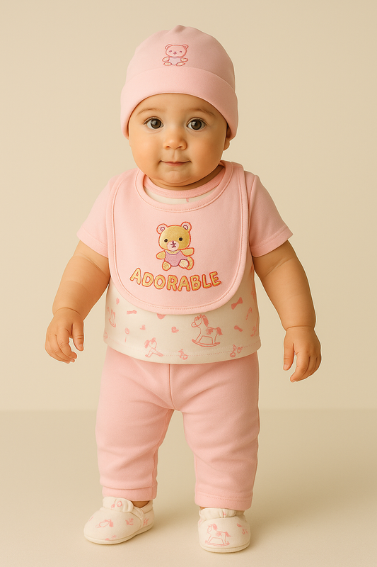 Newborn Baby Clothing Gift Set 8 Pcs – Soft Cotton Shirt Pajama, Cap, Bib, Mittens, Socks, Towel, Hanger