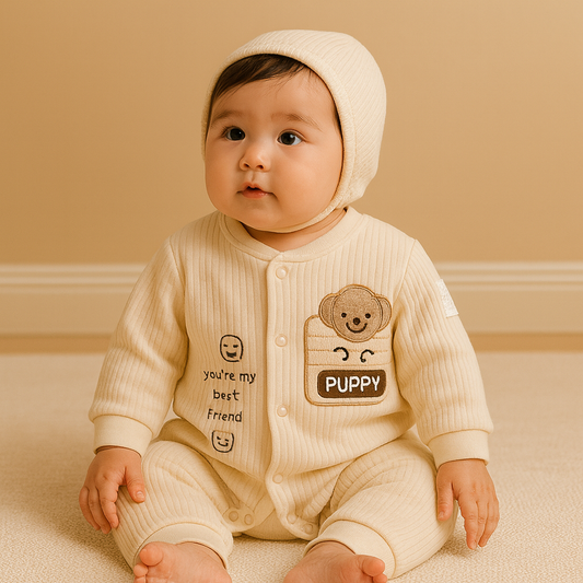 Baby Romper – Soft Cotton Full Sleeve Jumpsuit with Cute Elephant Design