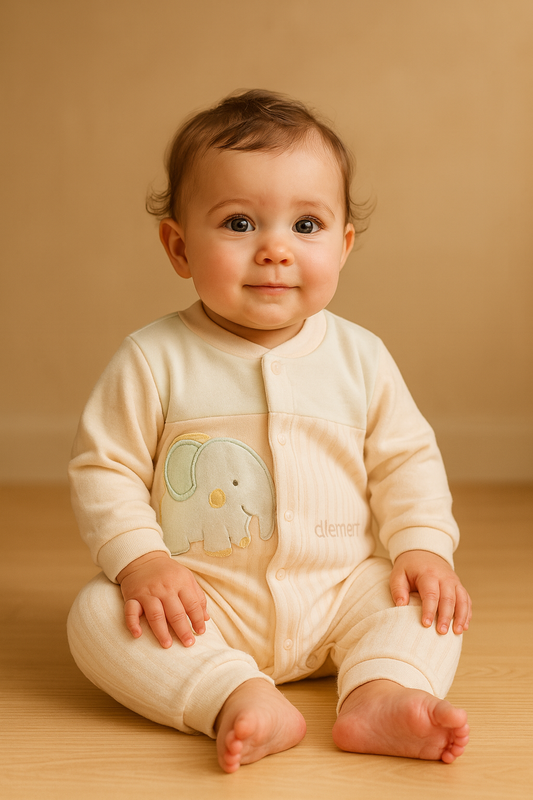 Baby Romper – Soft Cotton Full Sleeve Jumpsuit with Cute Elephant Design