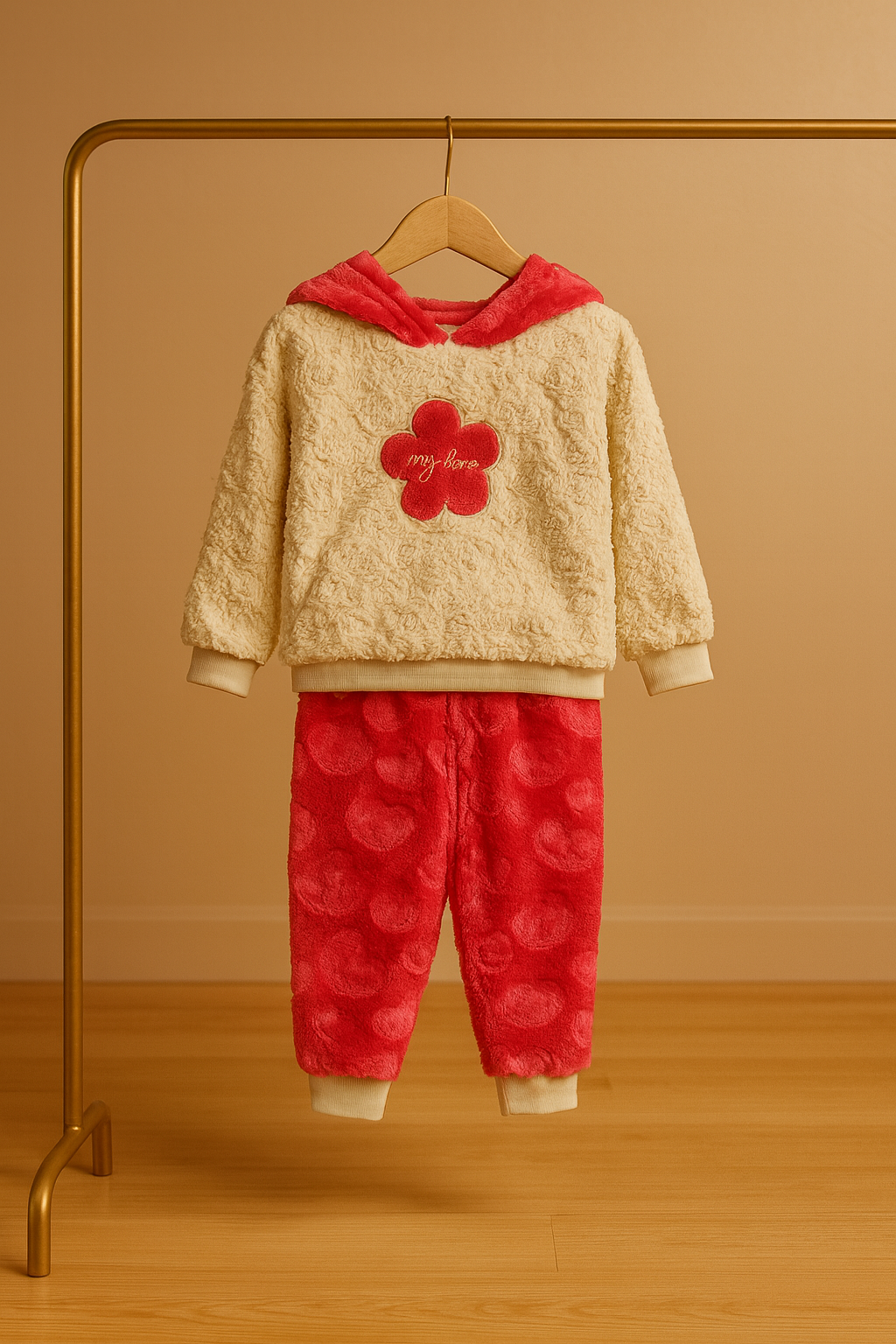 Soft Fleece Baby Winter Suit – Cozy 2-Piece Set with Cute Flower Bag