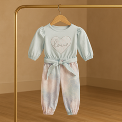 Baby Girl 2 Piece Suit | Cotton Top with Love Heart Design