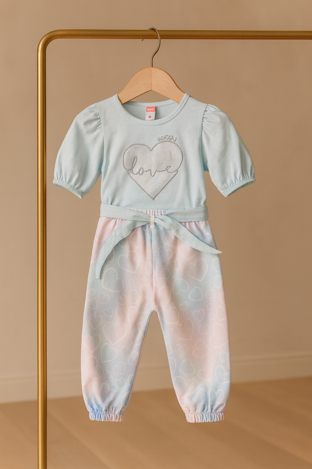 Baby Girl 2 Piece Suit | Cotton Top with Love Heart Design