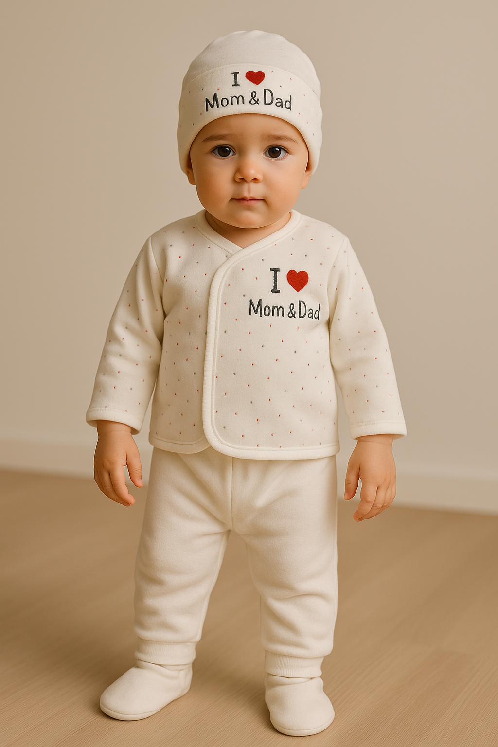 Newborn Baby Gift Set | 6 Piece Cotton Clothing Set with “I Love Mom & Dad” Design