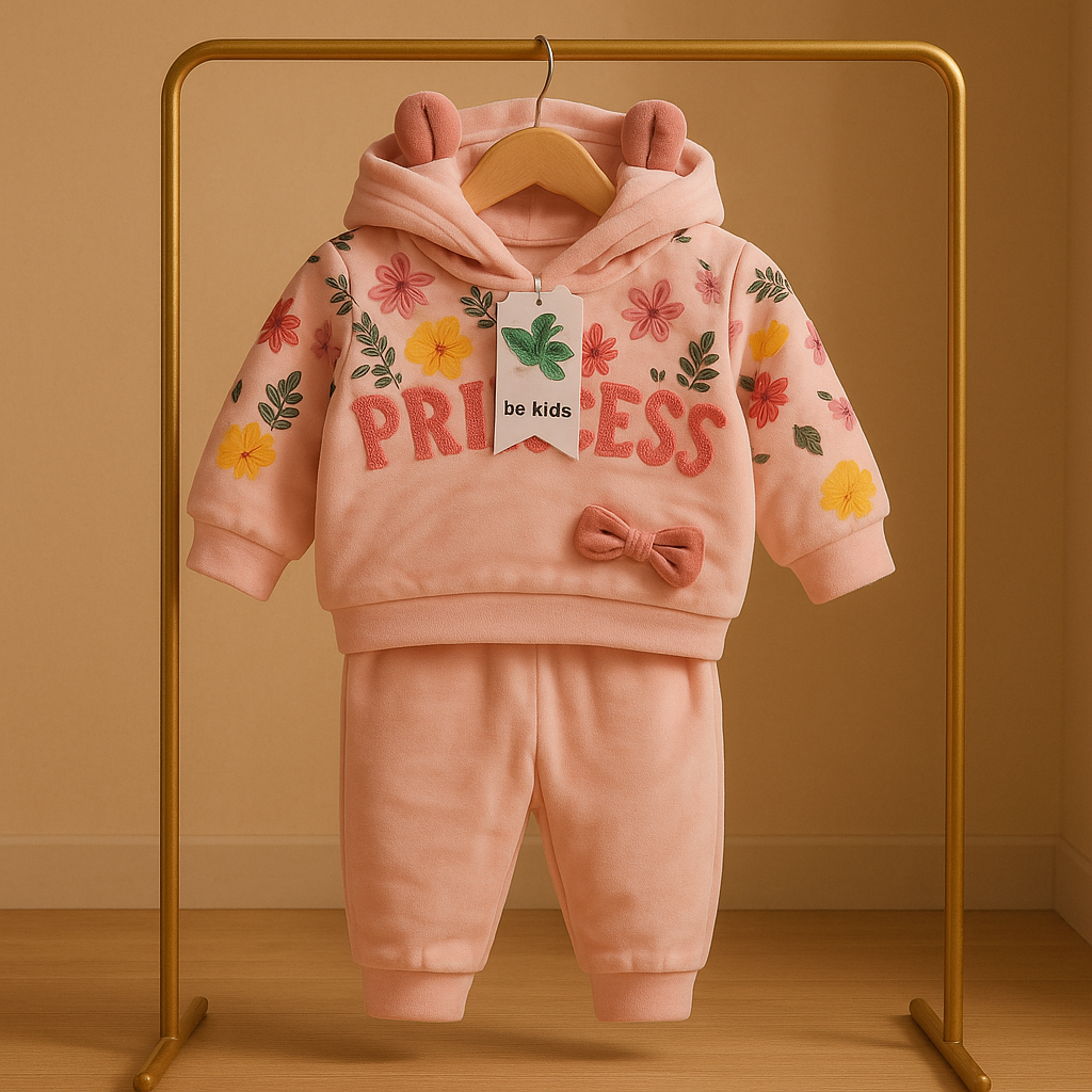 Princess Floral Hoodie & Pants Set (Soft Winter Wear)