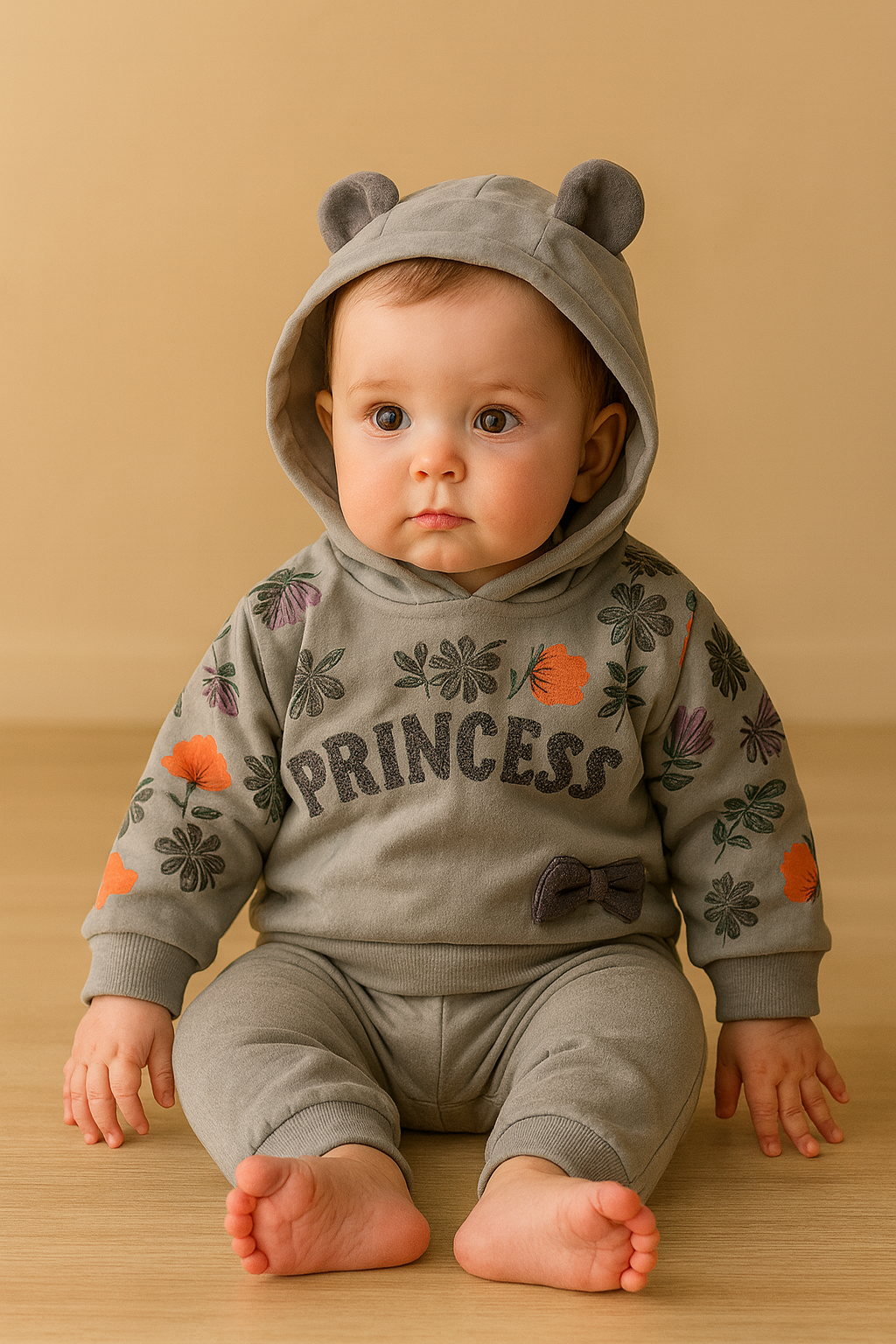 Princess Floral Hoodie & Pants Set (Soft Winter Wear)