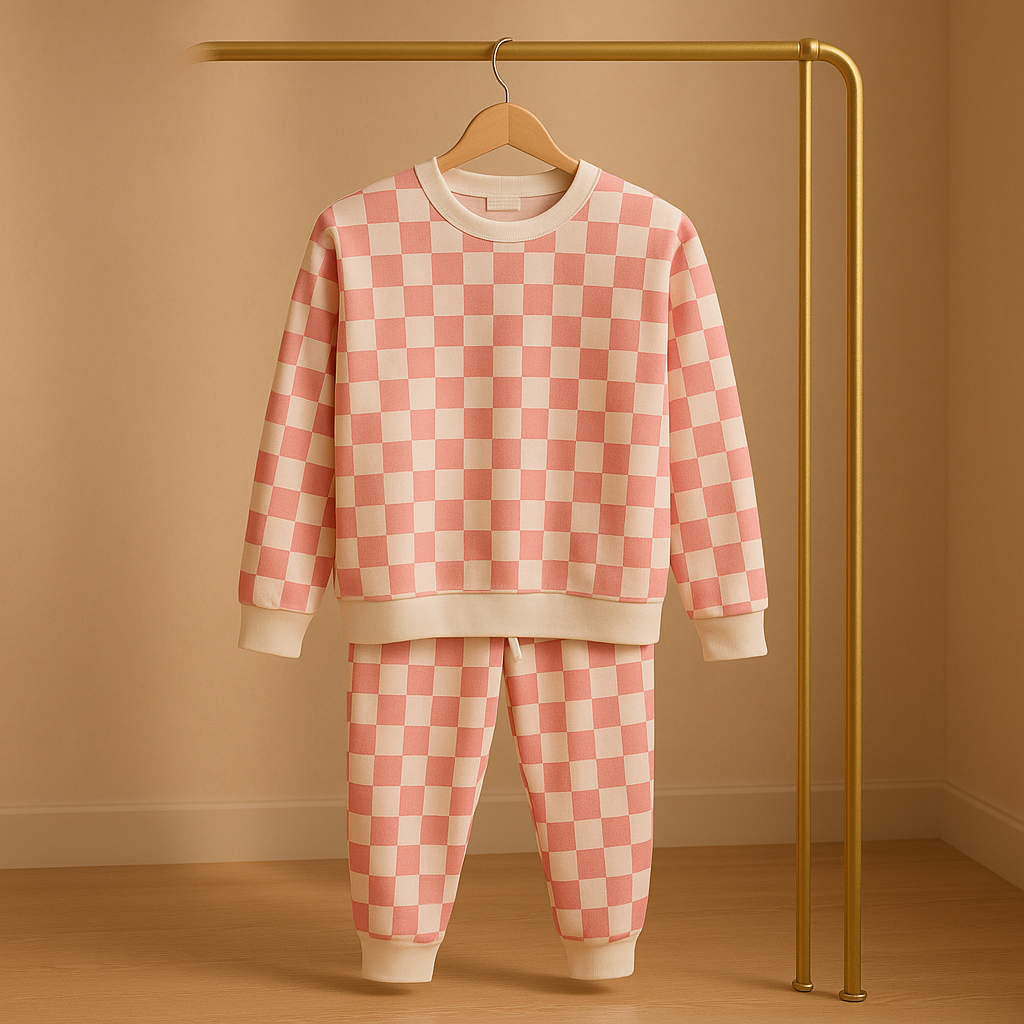 Girls’ Premium Checkered Tracksuit – Soft, Stylish & Everyday Cozy