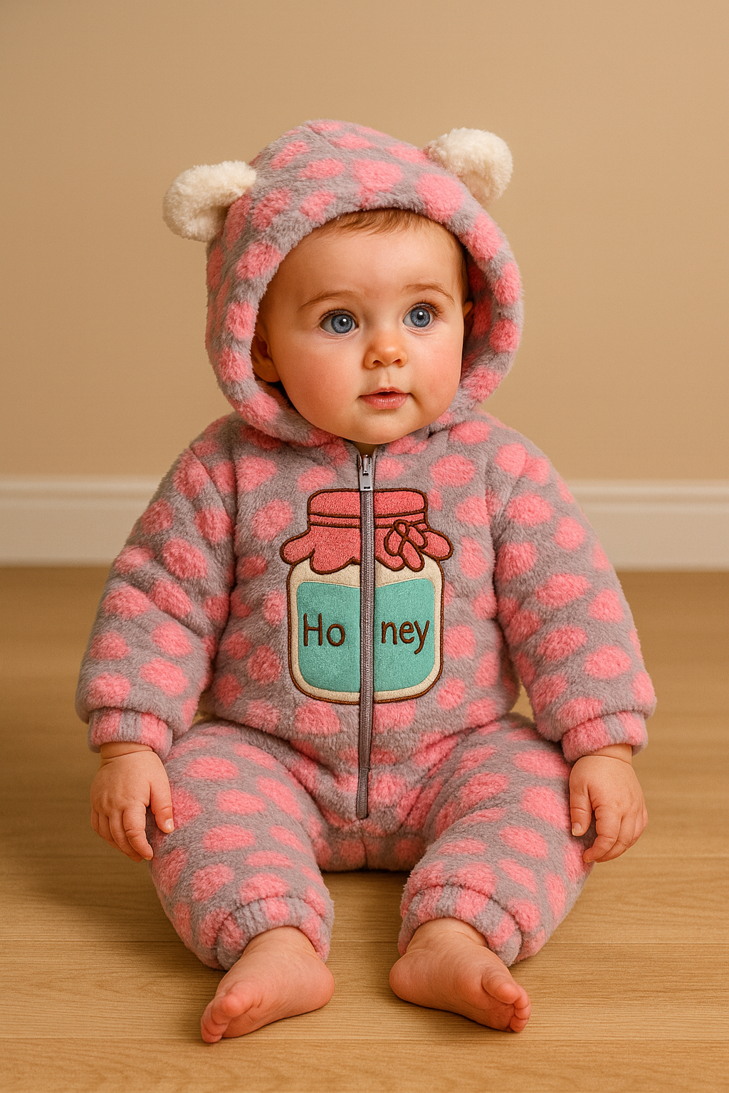 Honey Bear Baby Winter Romper – Ultra Plush & Cozy Cute