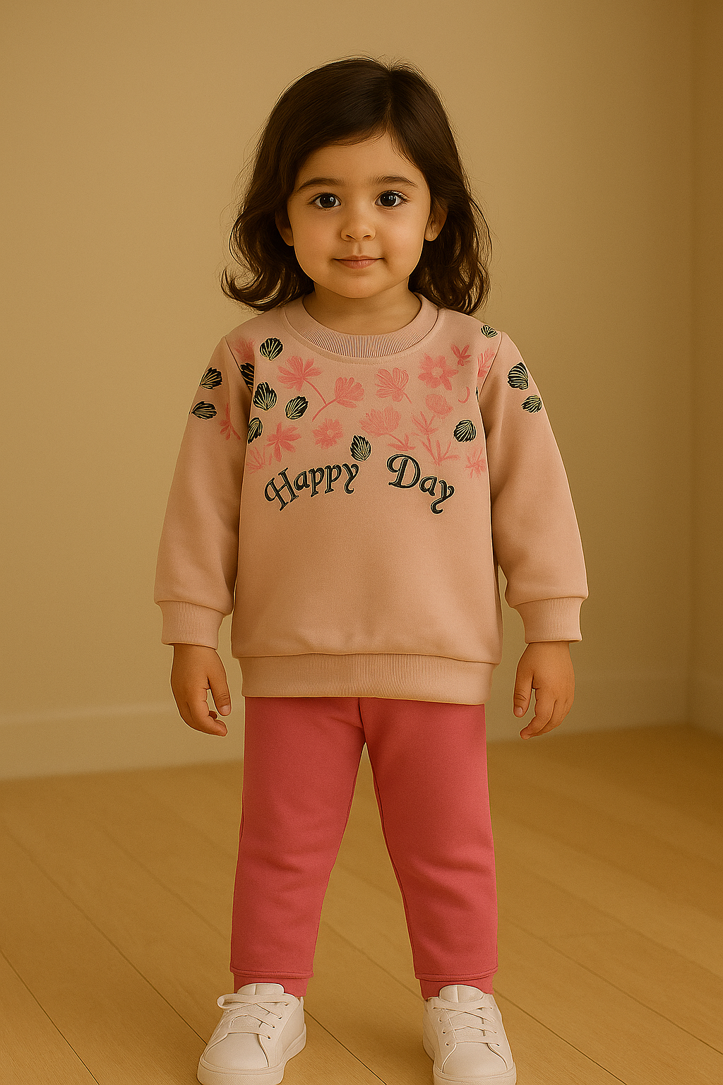 Happy Day Floral Sweatshirt & Pants Set – Soft & Stylish Winter Wear