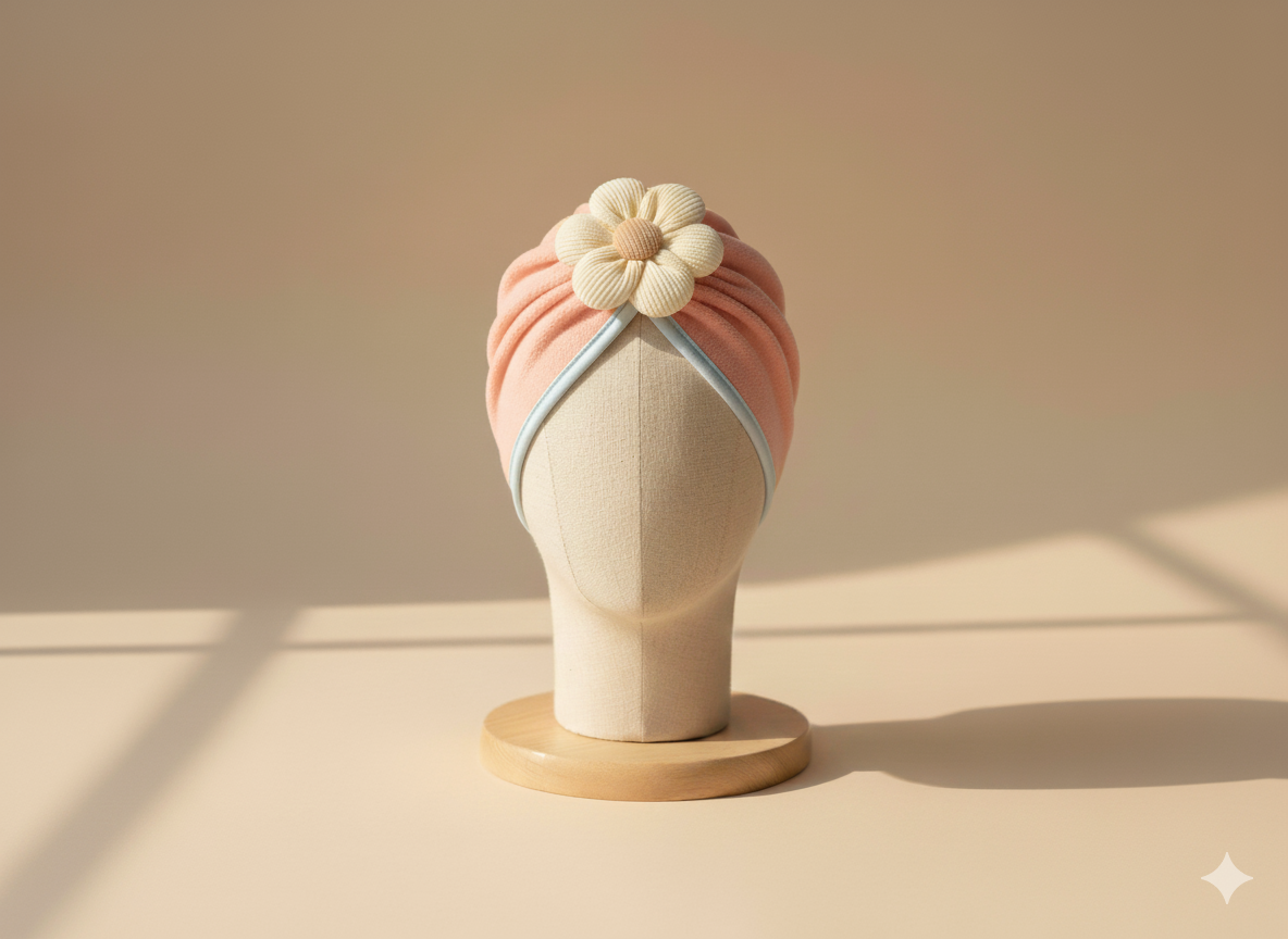 Pack of 3 Baby Cotton Turban Cap with Flower Design
