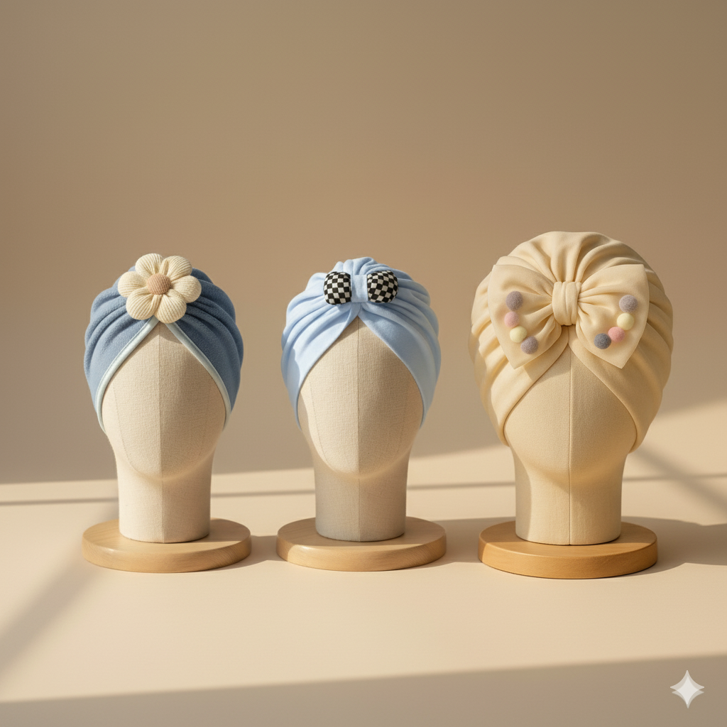 Pack of 3 Baby Cotton Turban Cap with Flower Design