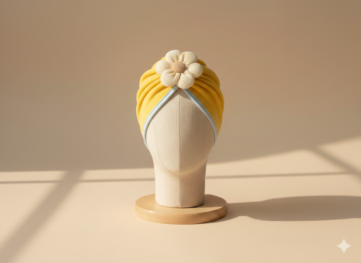 Pack of 3 Baby Cotton Turban Cap with Flower Design