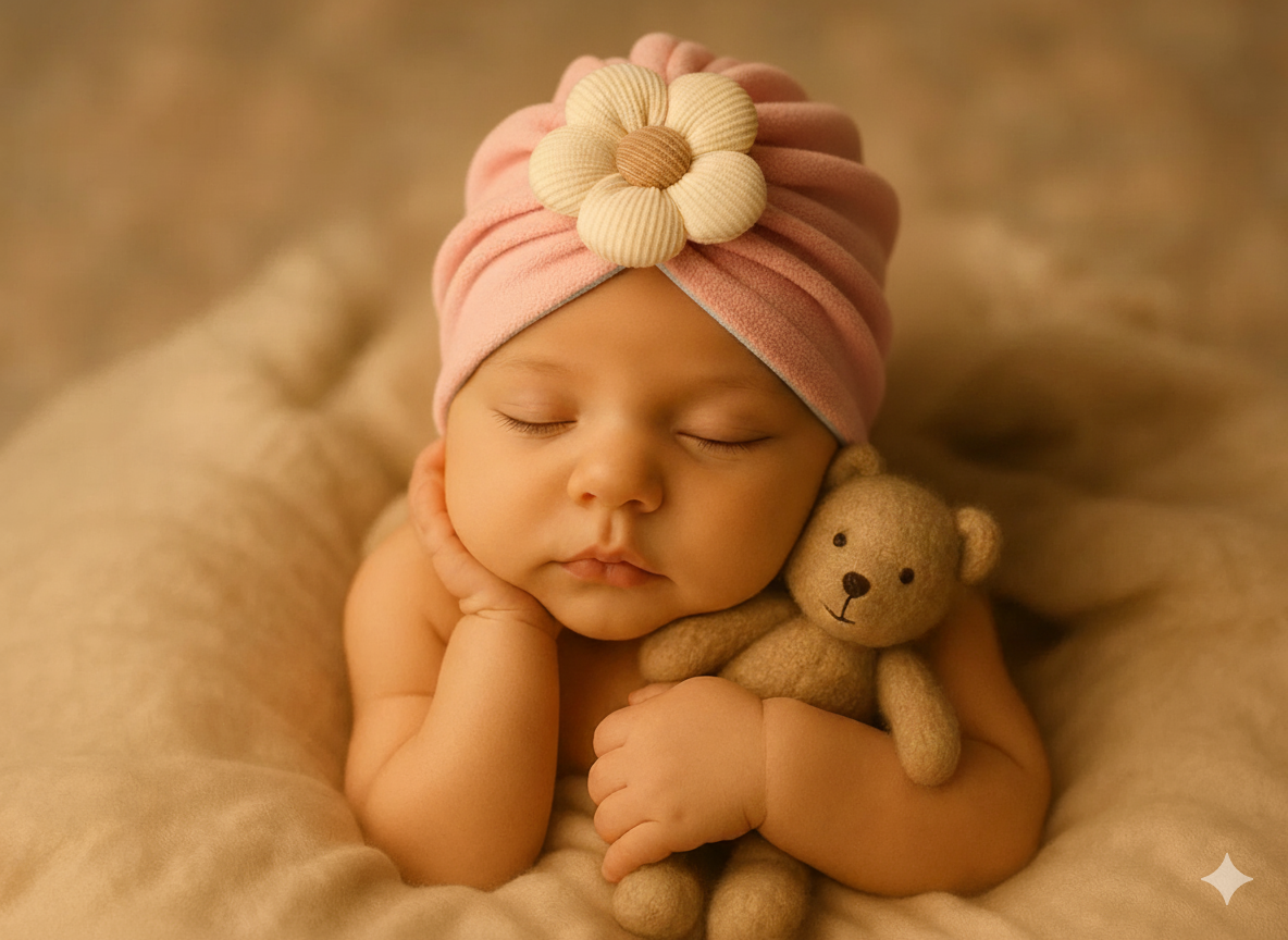 Pack of 3 Baby Cotton Turban Cap with Flower Design