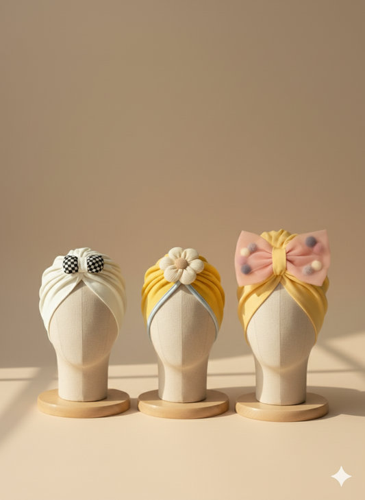 Pack of 3 Baby Cotton Turban Cap with Flower Design
