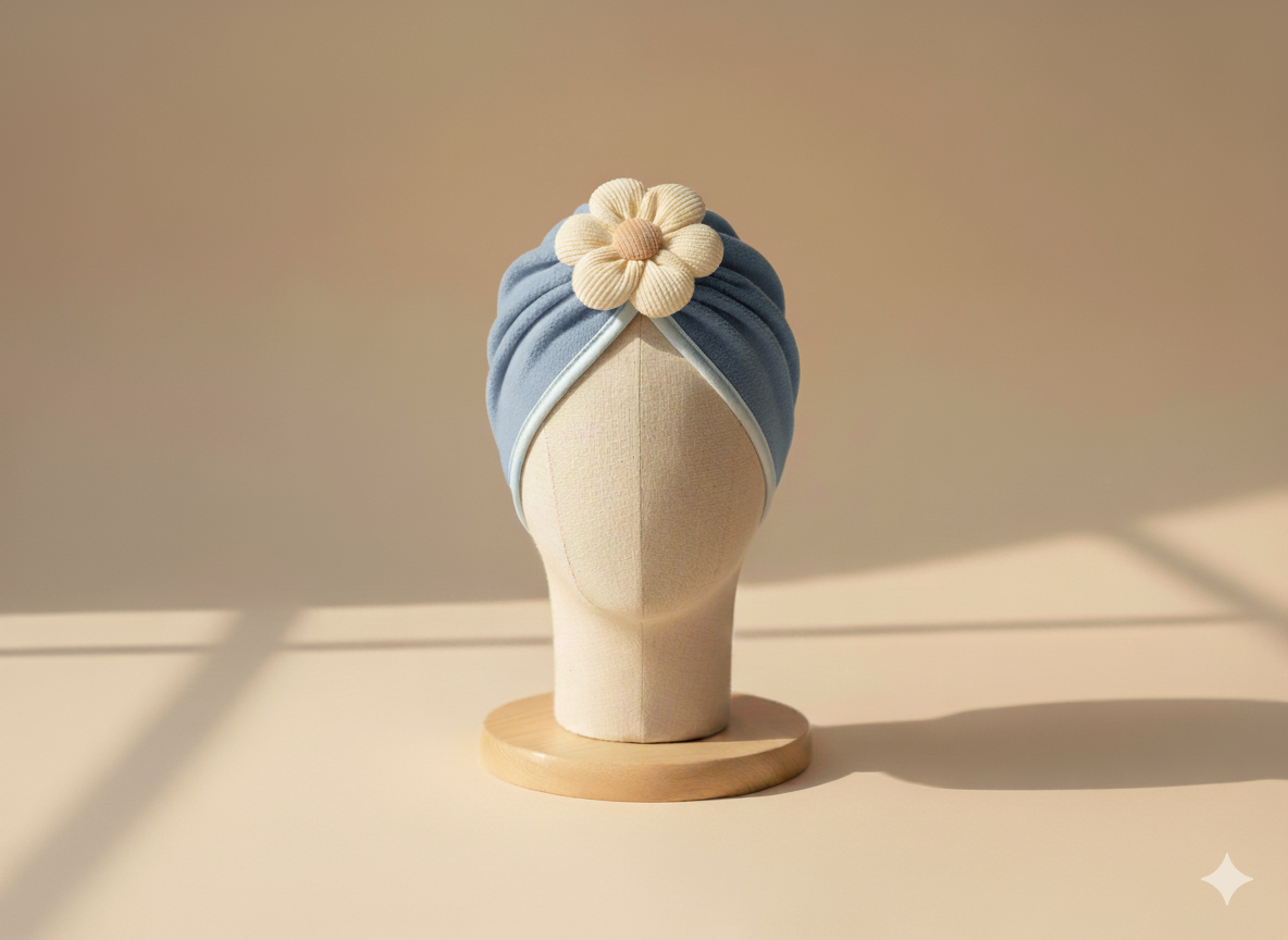 Pack of 3 Baby Cotton Turban Cap with Flower Design