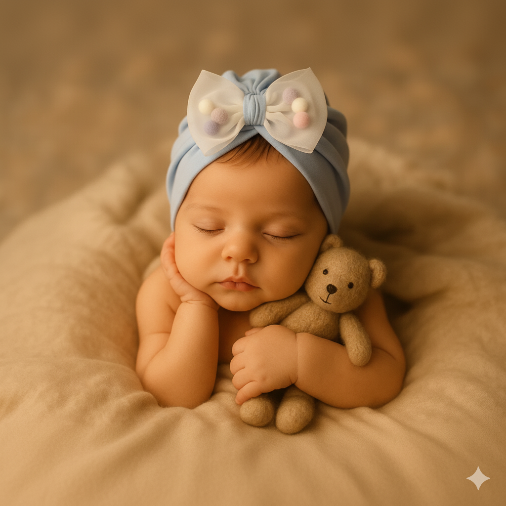 Pack of 3 Baby Cotton Turban Cap with Flower Design