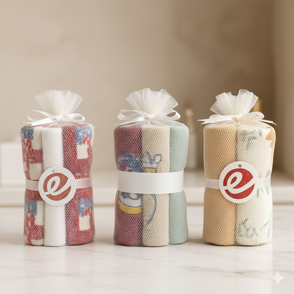 Baby Cotton Tissue pack of 8 pieces | Soft Reusable Washcloths in Mesh Gift Wrap