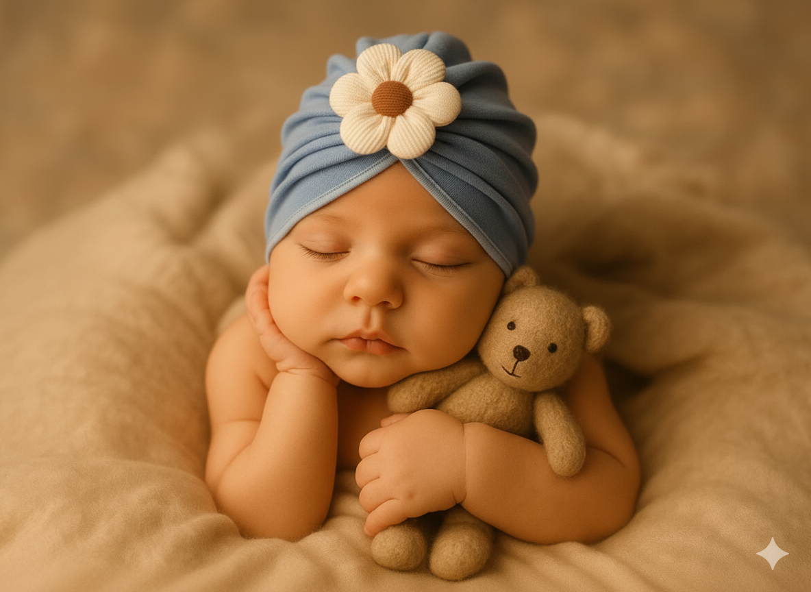 Pack of 3 Baby Cotton Turban Cap with Flower Design
