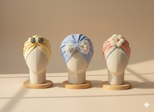 Pack of 3 Baby Cotton Turban Cap with Flower Design