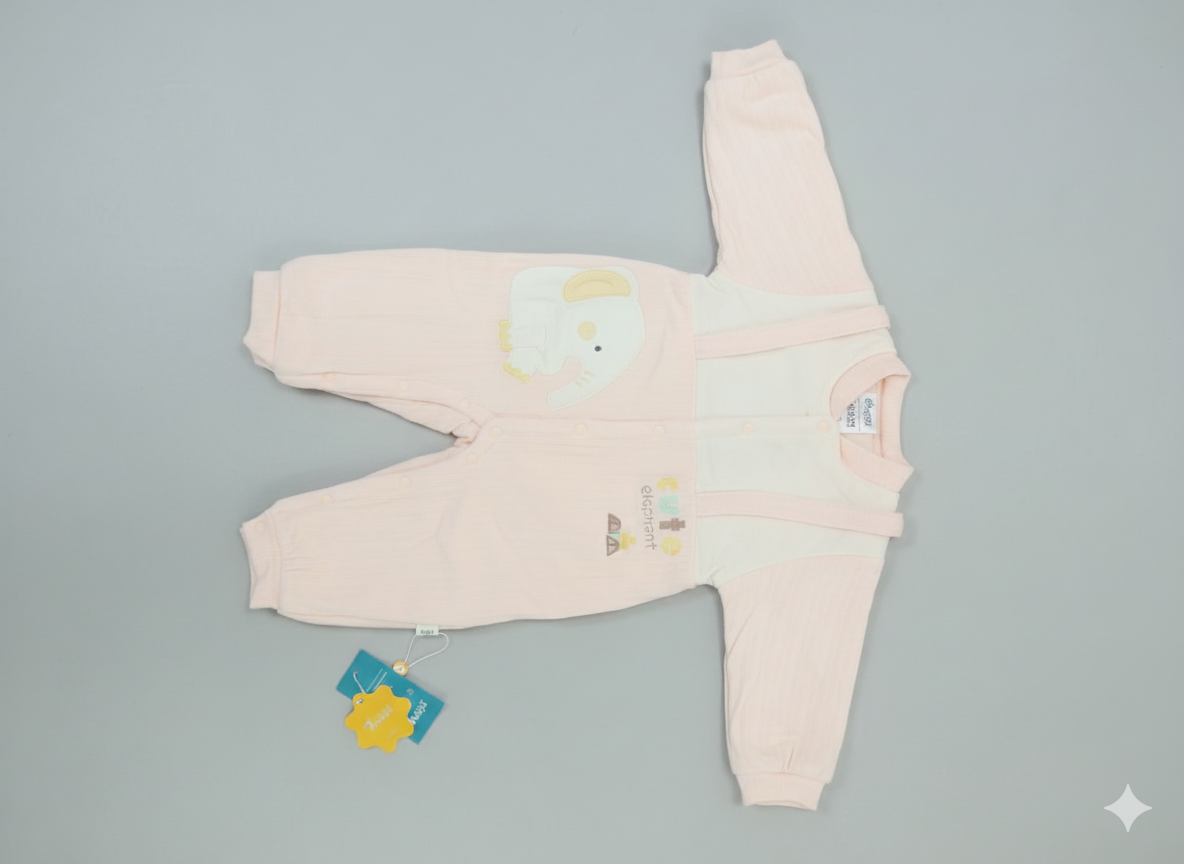 Baby Romper – Soft Cotton Full Sleeve Jumpsuit with Cute Elephant Design