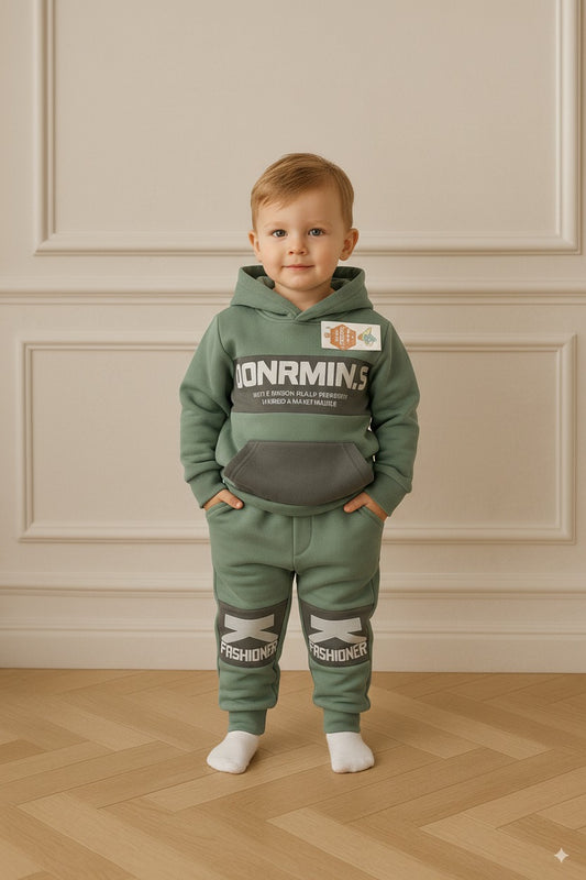 Winter Baby Boy Tracksuit 2-Piece Set | Hooded Sweatshirt & Pajama | Soft Fleece Loungewear for Toddlers