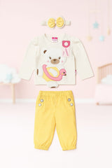 Cute Bear Baby Outfit Set – 3Pc Cotton Suit with Headband (Mint Green)