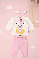 Cute Bear Baby Outfit Set – 3Pc Cotton Suit with Headband (Mint Green)