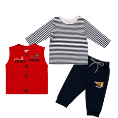 Baby Boy Winter Outfit 3 Piece Set | Full Sleeve Striped Shirt