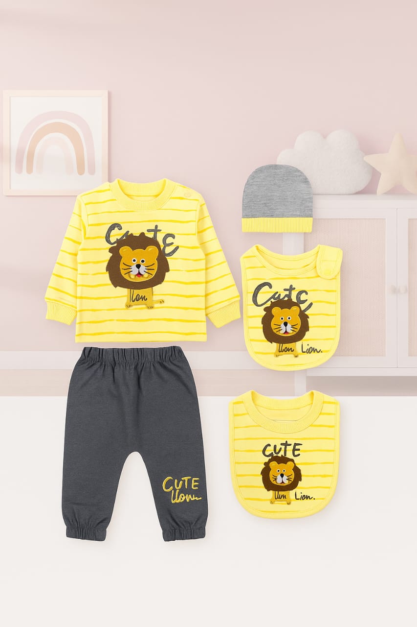 Roar & Explore: 2-Piece Organic Baby Outfit Set – Lion Tee & Navy Pants
