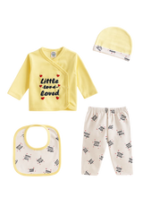 Little & Loved" 4-Piece Baby Outfit Set – Cozy Taupe with Heart Accents