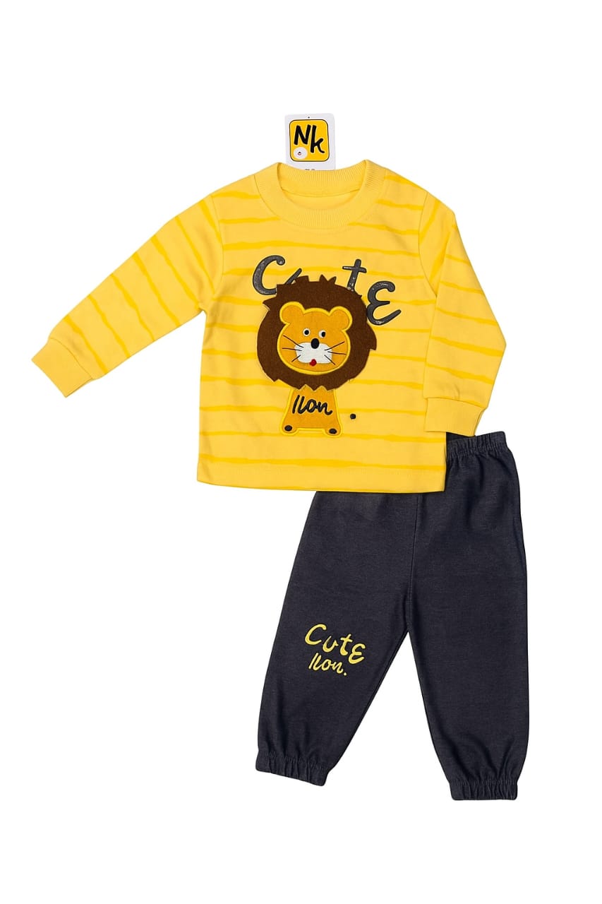 Roar & Explore: 2-Piece Organic Baby Outfit Set – Lion Tee & Navy Pants