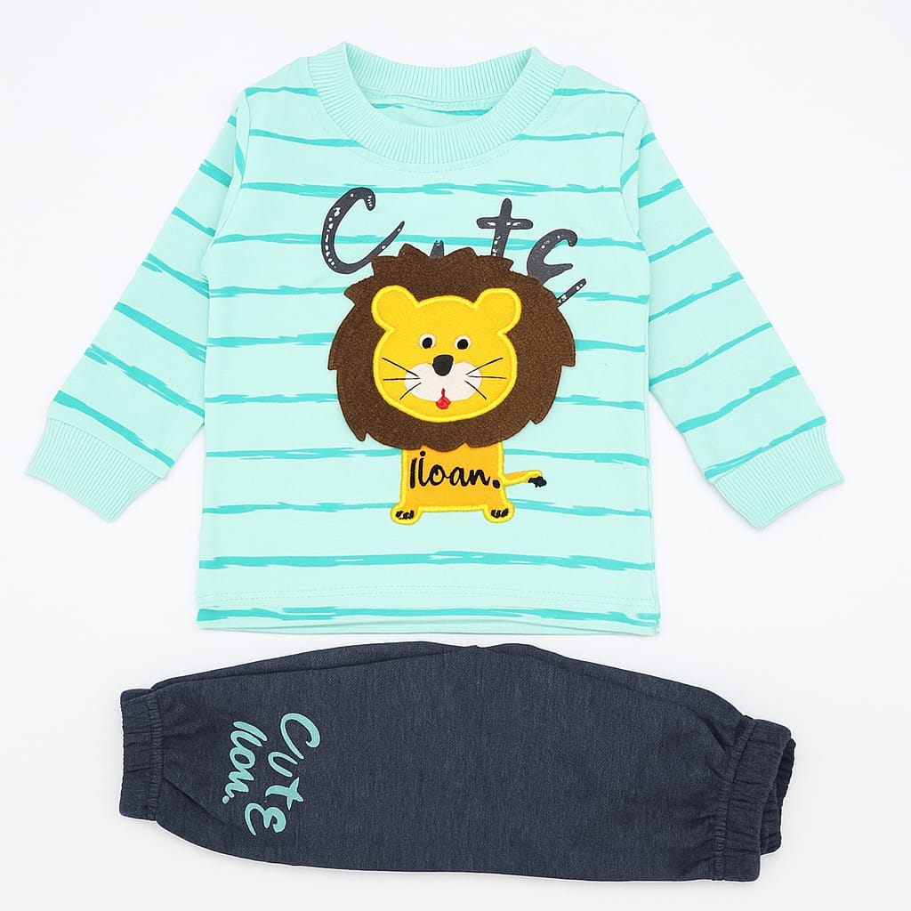 Roar & Explore: 2-Piece Organic Baby Outfit Set – Lion Tee & Navy Pants