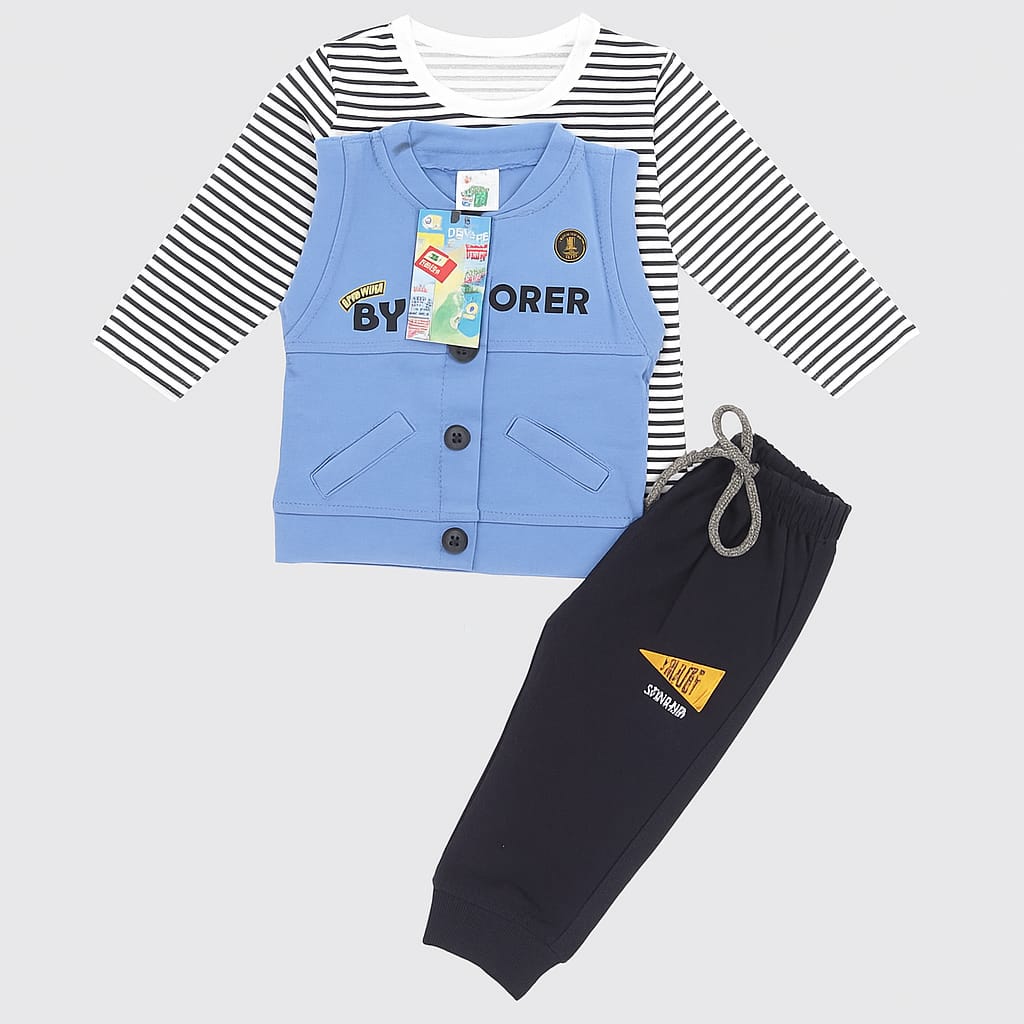Baby Boy Winter Outfit 3 Piece Set | Full Sleeve Striped Shirt