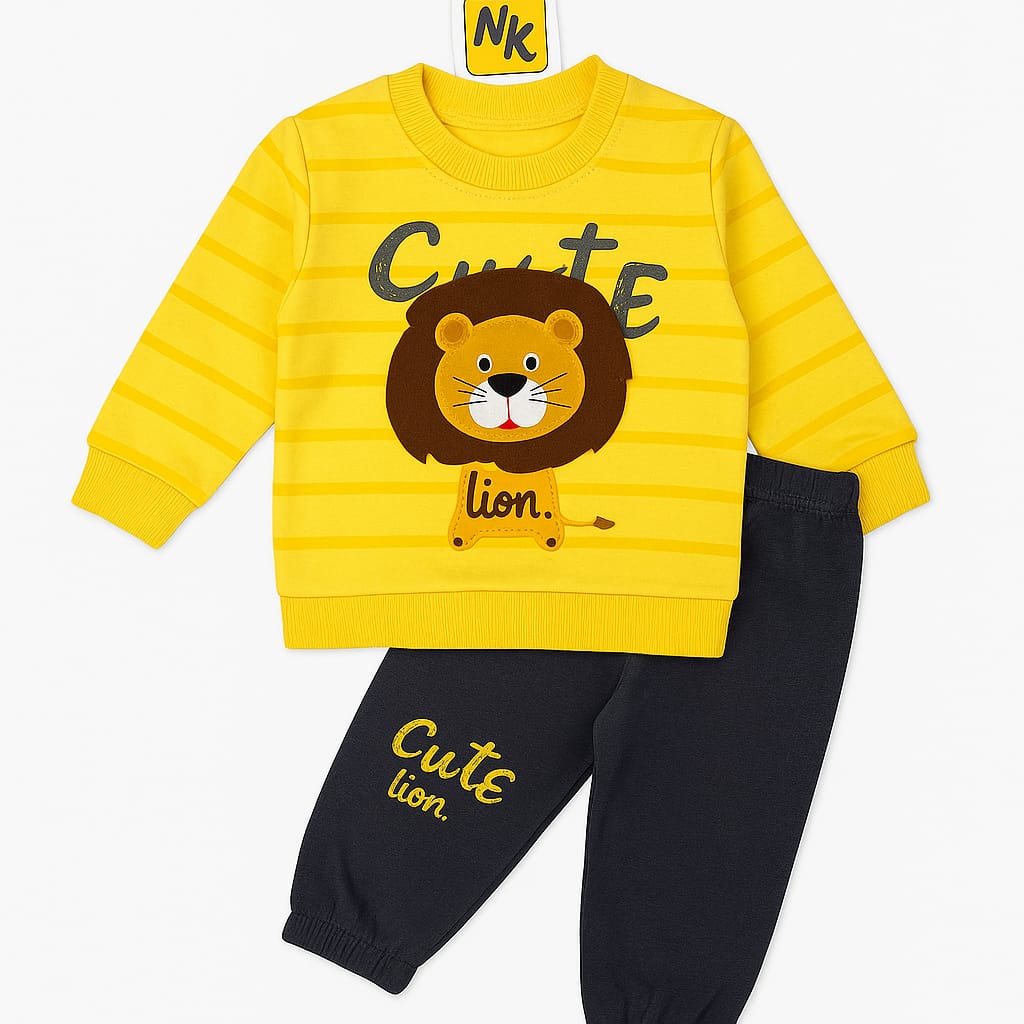 Roar & Explore: 2-Piece Organic Baby Outfit Set – Lion Tee & Navy Pants
