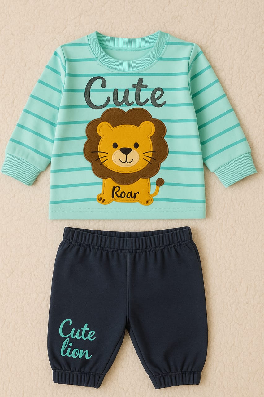 Roar & Explore: 2-Piece Organic Baby Outfit Set – Lion Tee & Navy Pants