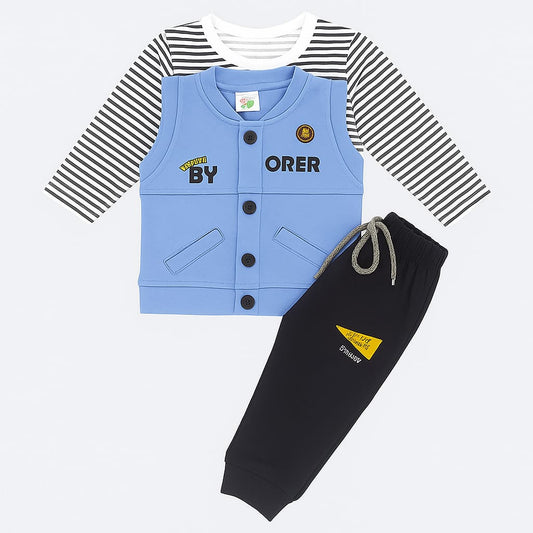 Baby Boy Winter Outfit 3 Piece Set | Full Sleeve Striped Shirt