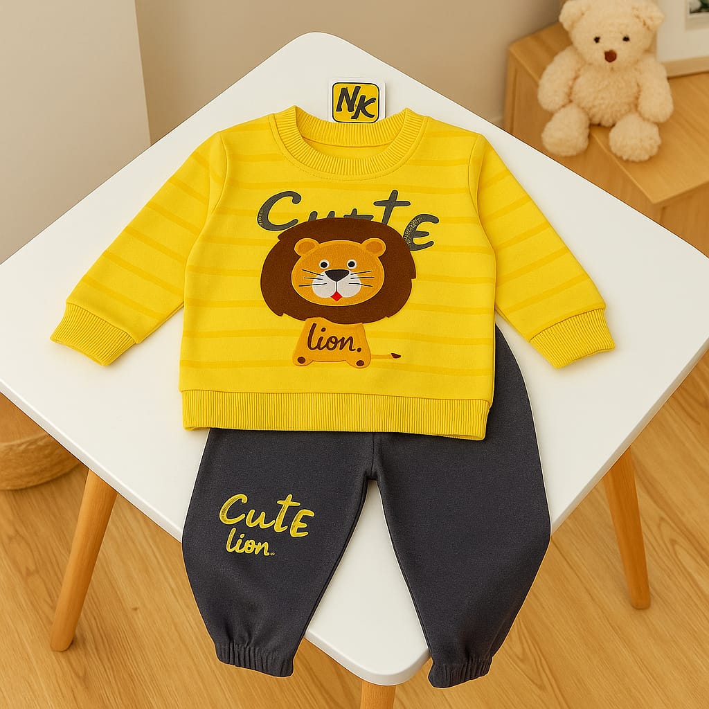 Roar & Explore: 2-Piece Organic Baby Outfit Set – Lion Tee & Navy Pants
