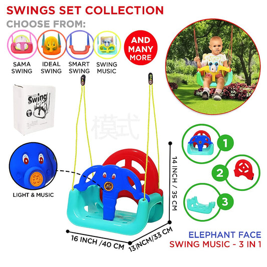 Elephant Face Swing Music – 3-in-1 Adjustable Baby Swing Set