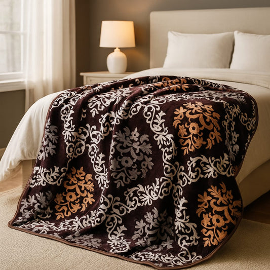 Soft Printed Blanket for Bed – dark brown with White Pattern