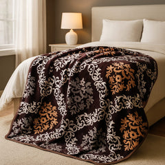 Soft Printed Blanket for Bed – dark brown with White Pattern