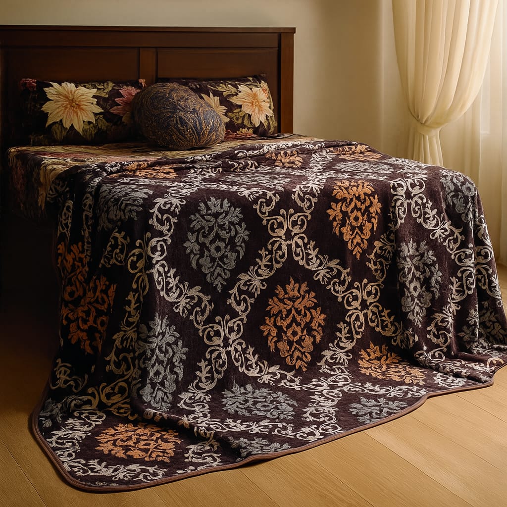 Soft Printed Blanket for Bed – dark brown with White Pattern