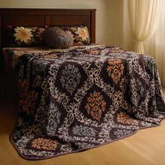 Soft Printed Blanket for Bed – dark brown with White Pattern