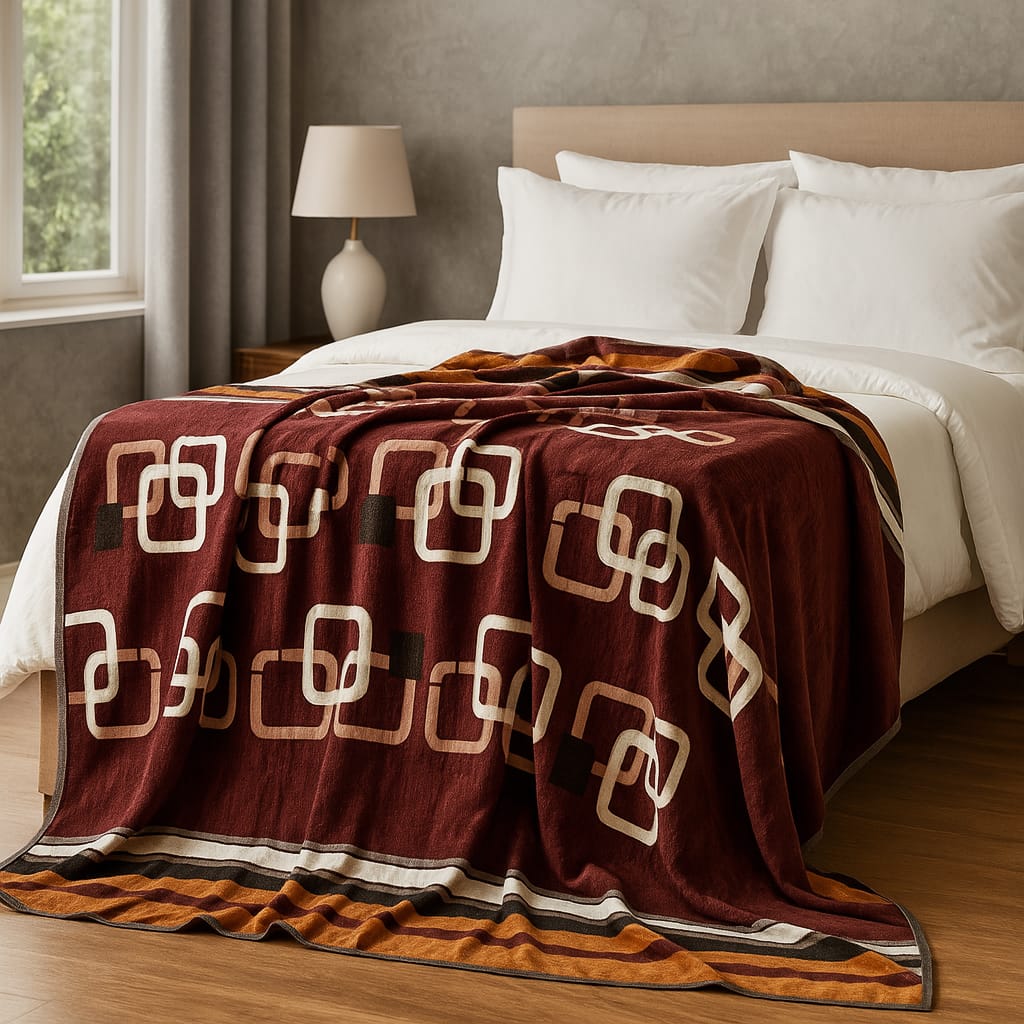 Soft Printed Blanket for Bed – Red with White Pattern