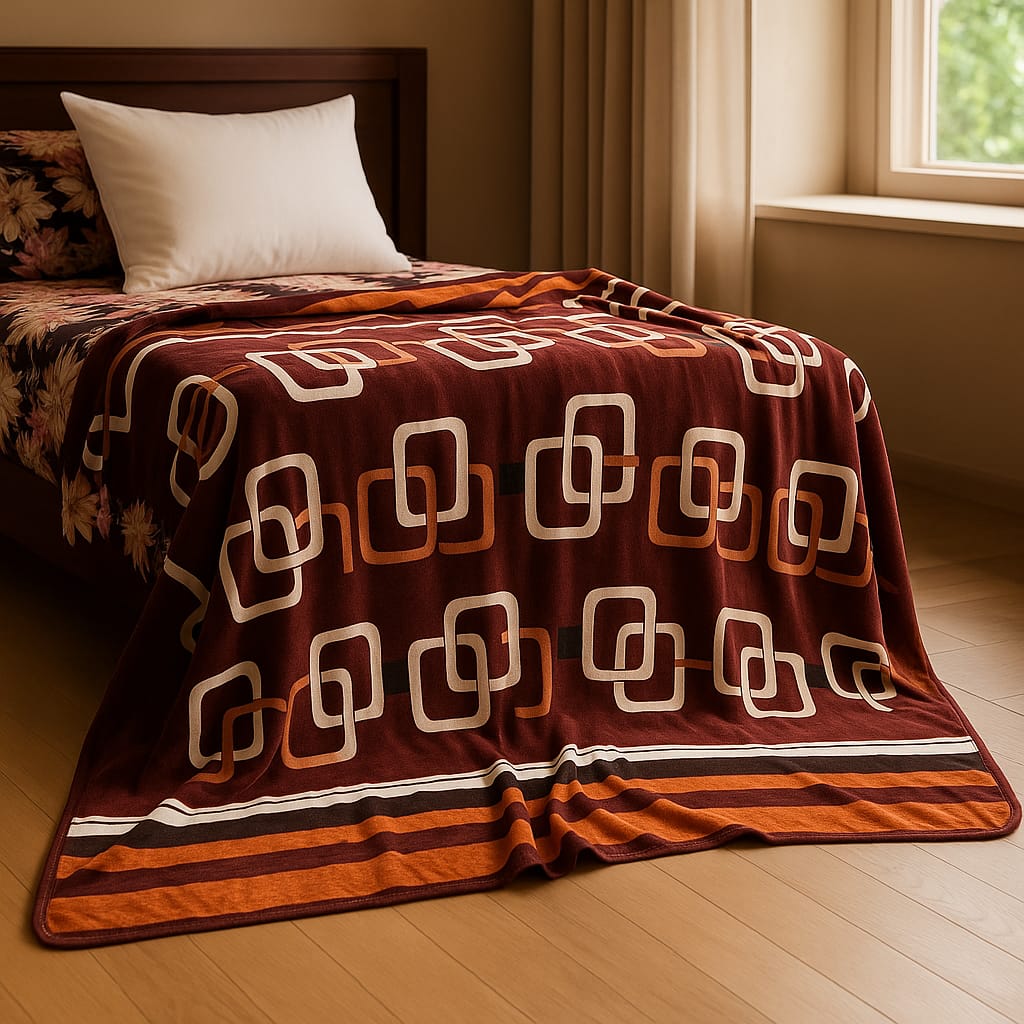 Soft Printed Blanket for Bed – Red with White Pattern