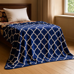 Soft Printed Blanket for Bed – Navy Blue with White Pattern