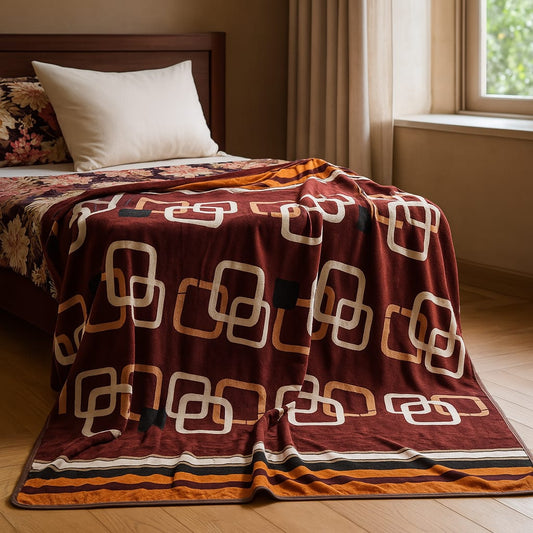 Soft Printed Blanket for Bed – Red with White Pattern