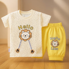 Baby Summer Suit Set - Hello Lion T-Shirt & Shorts for Boys & Girls (2 Sizes)