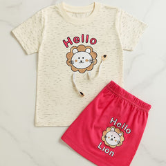 Baby Summer Suit Set - Hello Lion T-Shirt & Shorts for Boys & Girls (2 Sizes)
