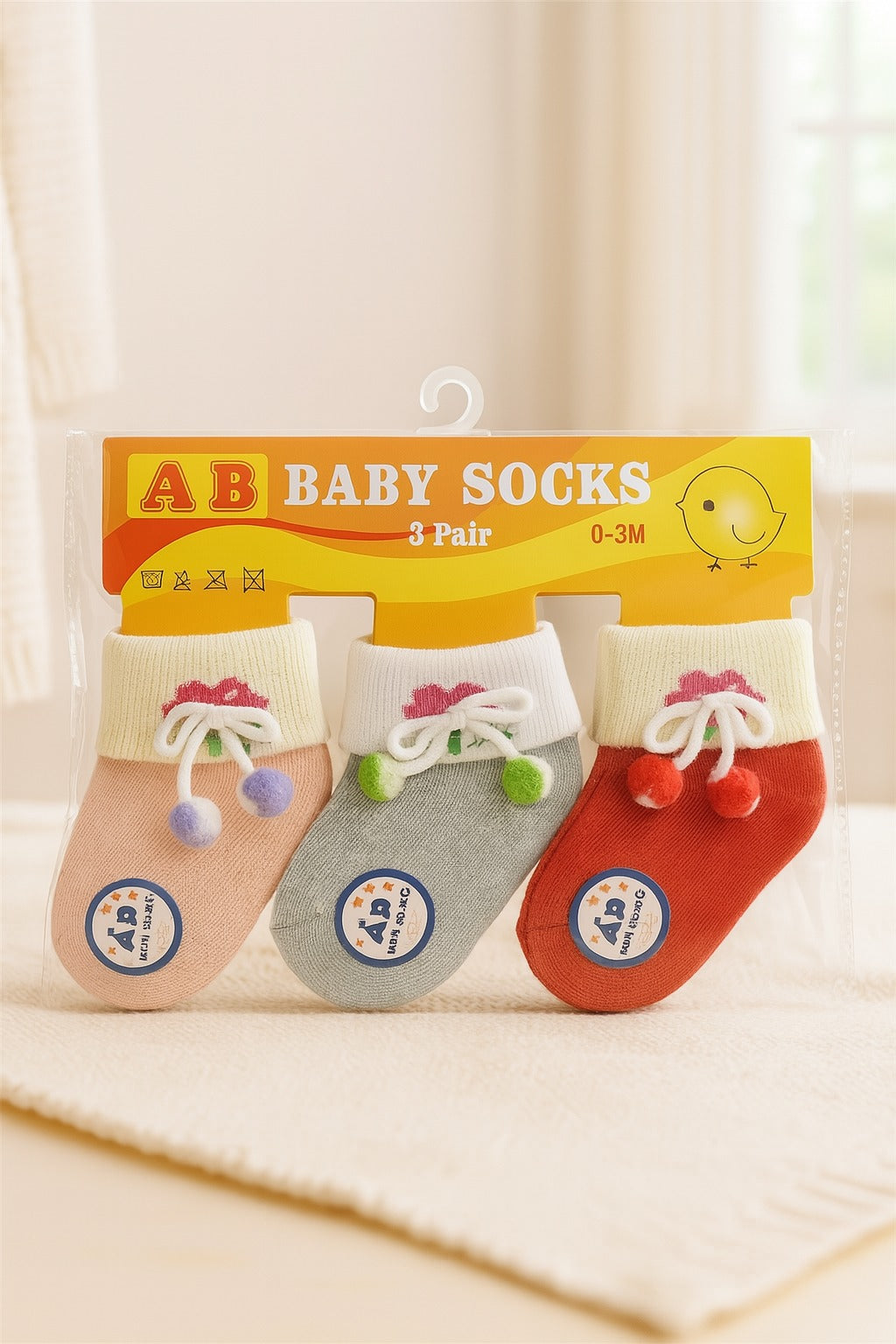 Baby Socks 0-12 Months pack of 3 Pair – Soft Cotton Fancy Ankle Socks